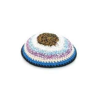 Set of 5, 15 Centimeter Knitted Kippahs with Various Colored Stripes