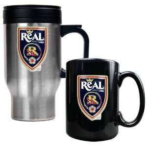 Real Salt Lake MLS Stainless Steel Travel Mug and Black Ceramic Mug 