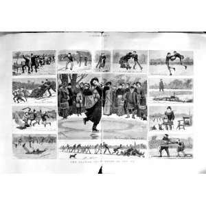 1881 ICE SKATING SPORT CURATE WINTER CHILDREN PRINT 