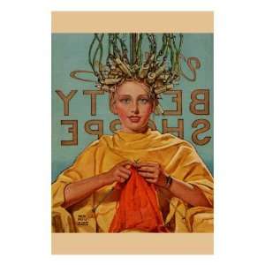  Woman In Curlers Knits Premium Poster Print, 18x24