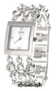 NEW GUESS SILVER CRYSTALS SWAROVSKI BRACELET Mother of PEARL Dial 