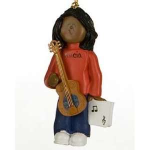 Personalized Ethnic Guitar Player   Female Christmas Ornament  