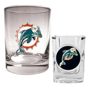  Miami Dolphins 2 Piece Rocks and Shot Glass Set Sports 
