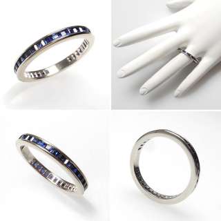 Natural Blue Sapphire Eternity Style Wedding Band Ring Solid 14k White 