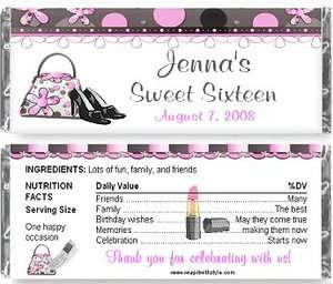 Girls birthday Sweet 16 personalized candy bar wrappers  