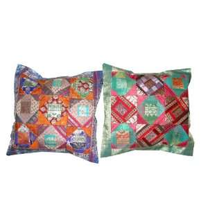   Vintage Sari Zari Borders Brocade Pillow Sham 16