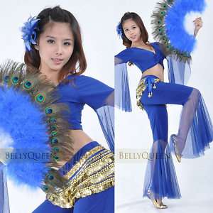 New Dark Blue Belly Dance Costume Top Pants Set#N 3  