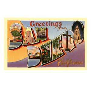  Greetings from San Diego, California Giclee Poster Print 