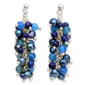 Pearl and lapis cluster earrings, Dazzling Mint Jewelry
