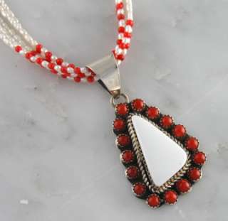   Yazzie Sterling Silver White Buffalo Coral Pearl Necklace Jewelry