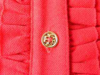 Tory Burch Russian Red Romilly Polo L/S Top NWT XL Gold Metal Logo 