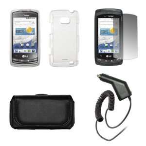  LG Ally VS740 Black Leather Carrying Pouch+Clear Hard Snap 