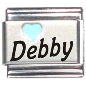  Debby Light Blue Heart Laser Name Italian Charm Link 