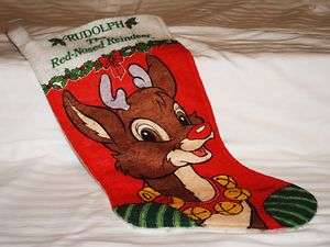 VINTAGE RUDOLPH THE RED NOSED REINDEER FELT CHRISTMAS STOCKING 