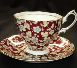 Royal Albert Maroon BROCADE chintz Tea cup and saucer  