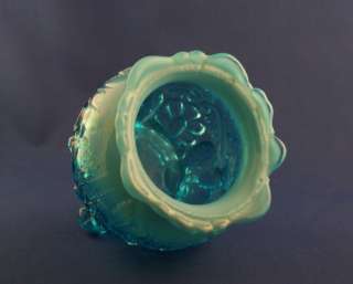 Blue Opalescent Glass Piasa Bird Rose Bowl Whimsey Spitoon  