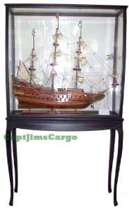 XL WOOD TALL SHIP MODEL BOAT DISPLAY CASE CABINET STAND  