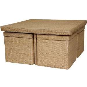  Rush Grass Coffee Table with Four Stools  NAT