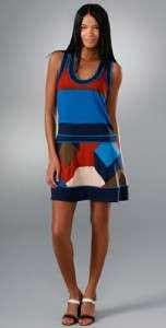 Marc Jacobs Deepest Olive Blue Geo Gems Colorblock Jersey Tank Dress 