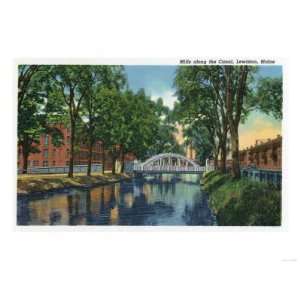  Lewiston, Maine   View of Mills Along the Canal Giclee 