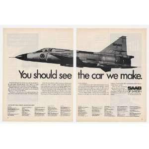  1968 Saab Double Delta Wing Mach II Jet 2 Page Print Ad 