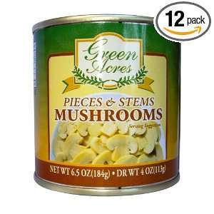 Green Acres Mushrooms, Pieces & Stems, 6.5 Ounce Cans (Pack of 12)