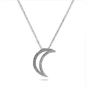 Silver Cubic Zirconia Moon Pendant Length 16 inches (Lengths 16 inches 