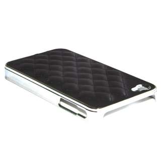 Black Deluxe Leather Chrome Case Cover for Apple iPhone 4S 4 4G W 