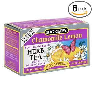 Bigelow Chamomile Lemon Herbal Tea, 20 Count Boxes (Pack of 6)  