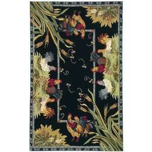  Roosters Area Area Rug, 26x12 RUNNER, BLACK
