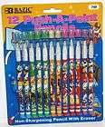 24 ASSORTED PUSH A POINT PENCILS SPORTS THEME NEVER NEED SHARPENING 