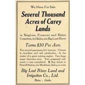 1908 Ad Carey Lands River Bingham Fremont Blaine Boise 
