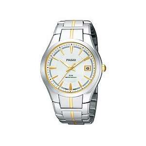  Pulsar Silver Dial 2 Tone Stainless Bracelet Dress Mens 