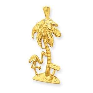  14k Yellow Gold Palm Tree with Flamingo Pendant Jewelry