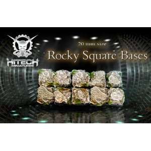    HiTech Miniatures 20mm Rocky Square Bases (10) Toys & Games