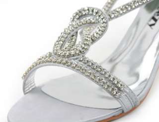  silver satin wedding cross strappy diamantes kitten heels shoes  
