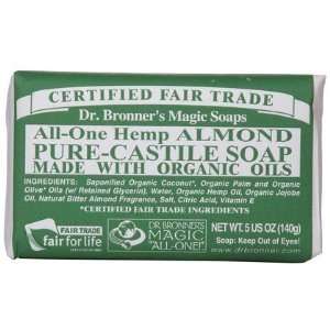  Dr. Bronners Organic Pure Castile Bar Soap Almond 5 oz 