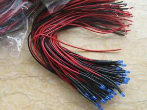 10 pcs 3mm pre wired blue diffused led 12V DC 20cm  