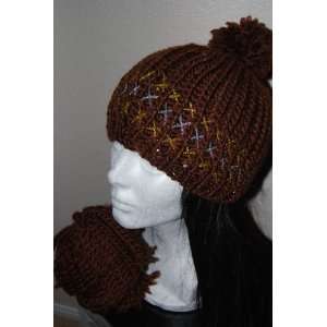  Brown Color Knitted Adult Women Hat & Scarf Everything 
