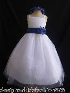 RB2 White royal blue flower girl wedding dress 1 2 4 6  