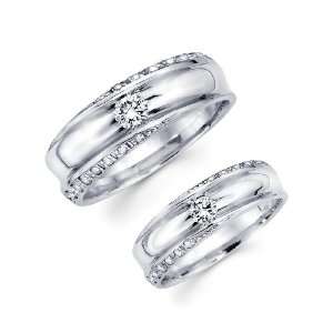 14K White Gold Round cut Diamond Men & Womens Couple Wedding Ring 