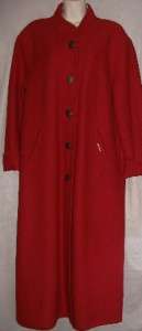   Womens 36 M Red Boiled Wool Long Trench Coat Jacket Unlined Button Dwn