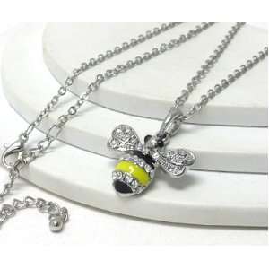 Crystal Avenue Yellow/Black Epoxy Bumble Bee Charm Necklace with Ice 