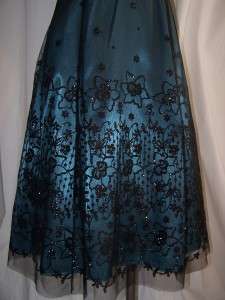   Papell 6 Teal Blue Black Lace Glitter Tank Dress Full Skirt EUC  