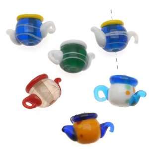  Lampwork Glass Novelty Beads Multi Color And Pattern Tea Pots 