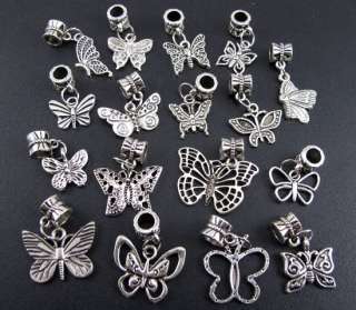 Mix 100pcs Tibetan Silver Nice Butterfly Dangle Beads Fit Charm 