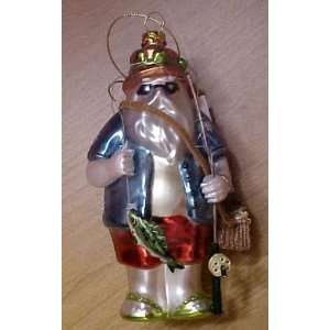  SC Christmas Santa Claus fishing blown glass ornament 