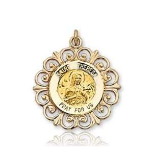  14k Yellow Gold Pray for Us Ornate St. Theresa Medal 