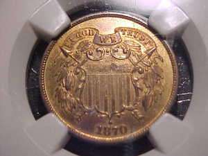 NGC Proof 64RB 1870 Two 2 Cent Piece 1000+ Minted  