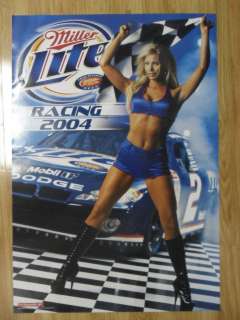 Sexy Girl Beer Poster Miller Lite 2004 Nascar Racing Flag Girl  